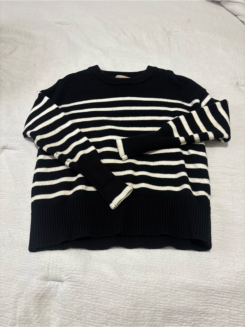 Philosophy Black and White Striped Crewneck Sweater